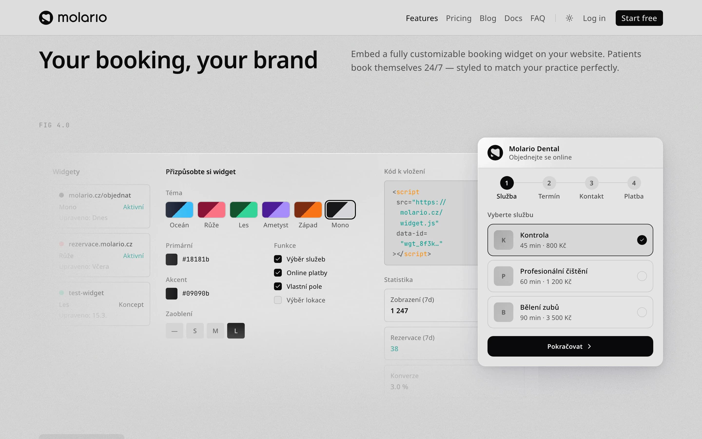 Embeddable booking widget with theme settings