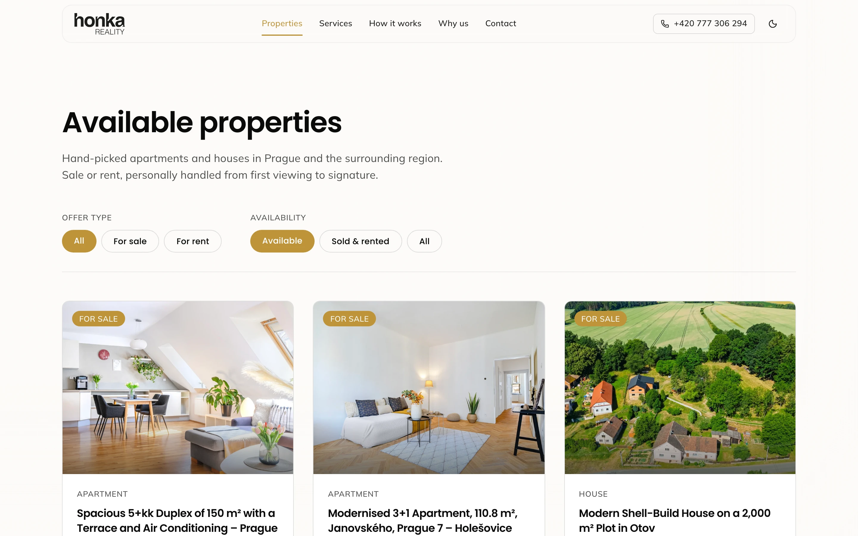 Available properties with offer and availability filters