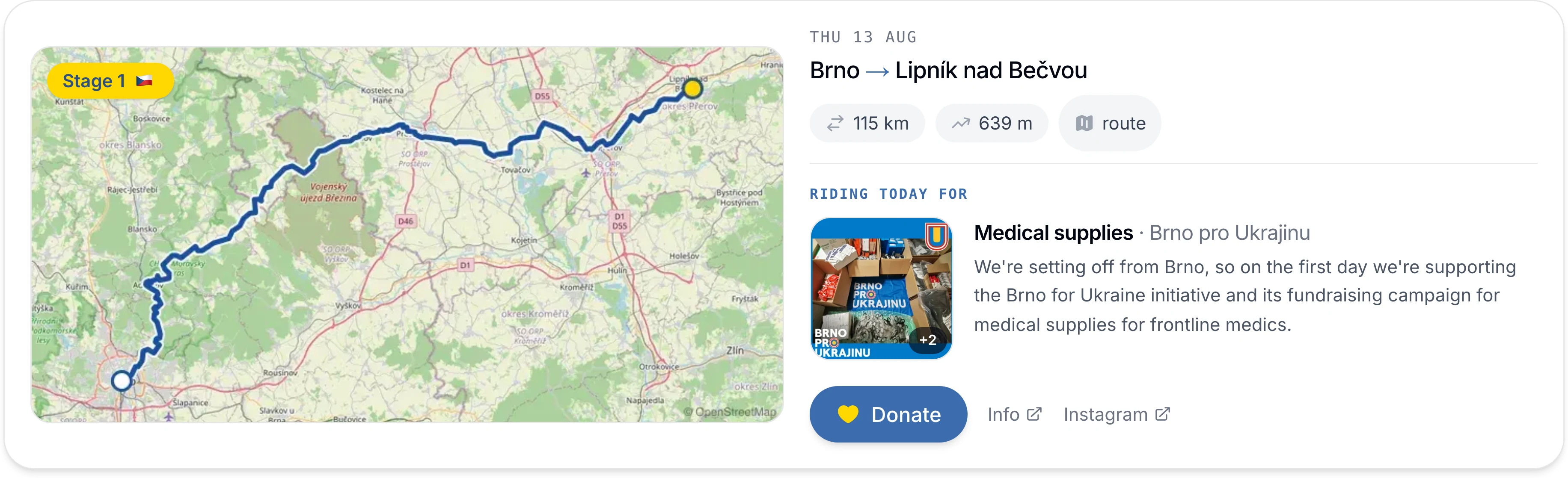 Tour de Karpaty stage card, Brno to Lipník nad Bečvou