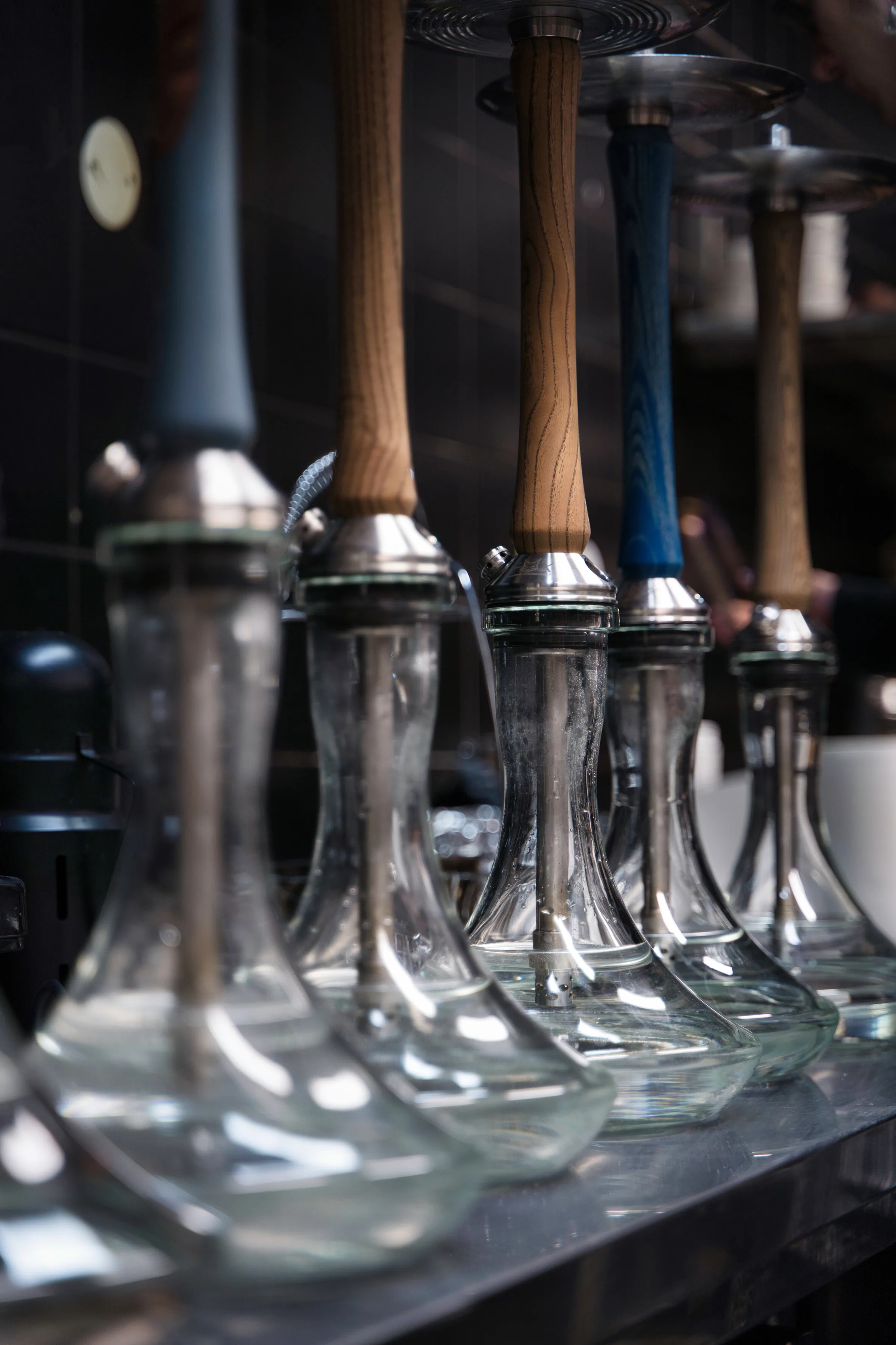 A row of hookahs ready for the evening